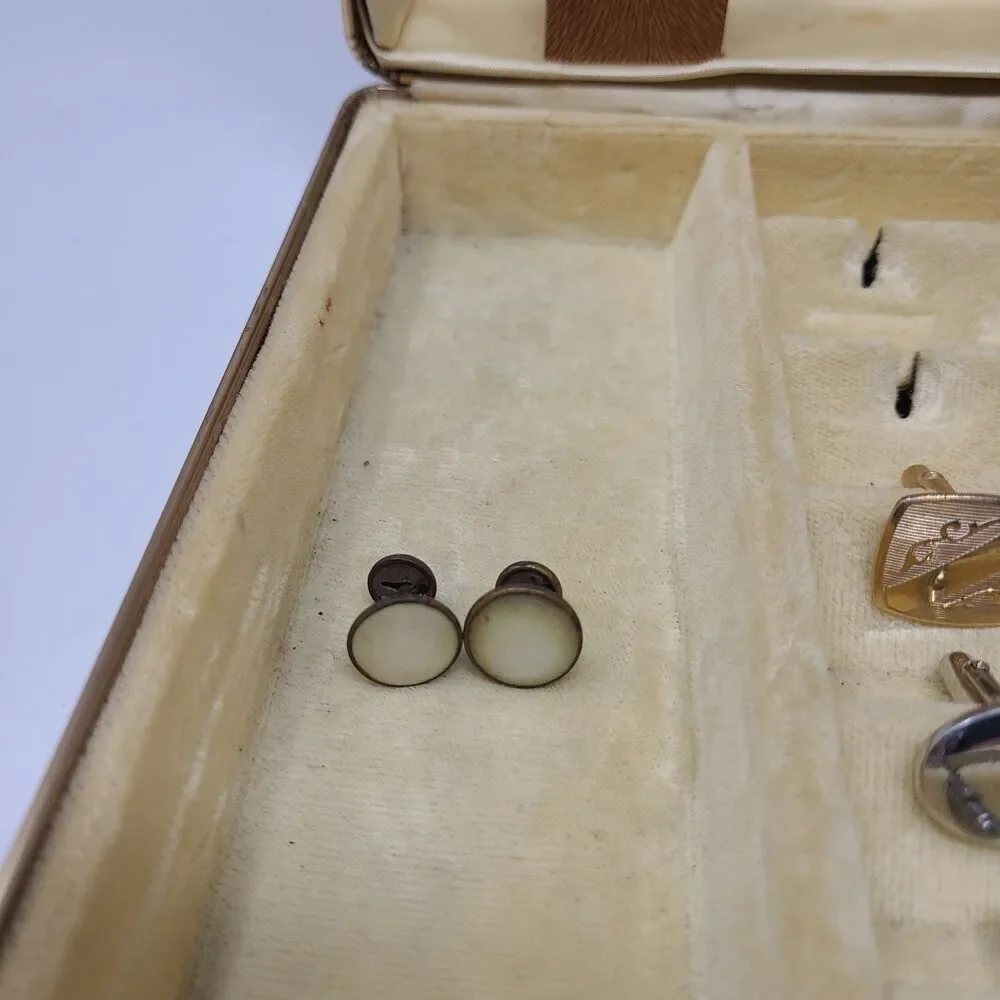 Vintage Mens Estate Jewelry Box Lot Cufflinks Tie Clips Bars Pins Accessory Vtg